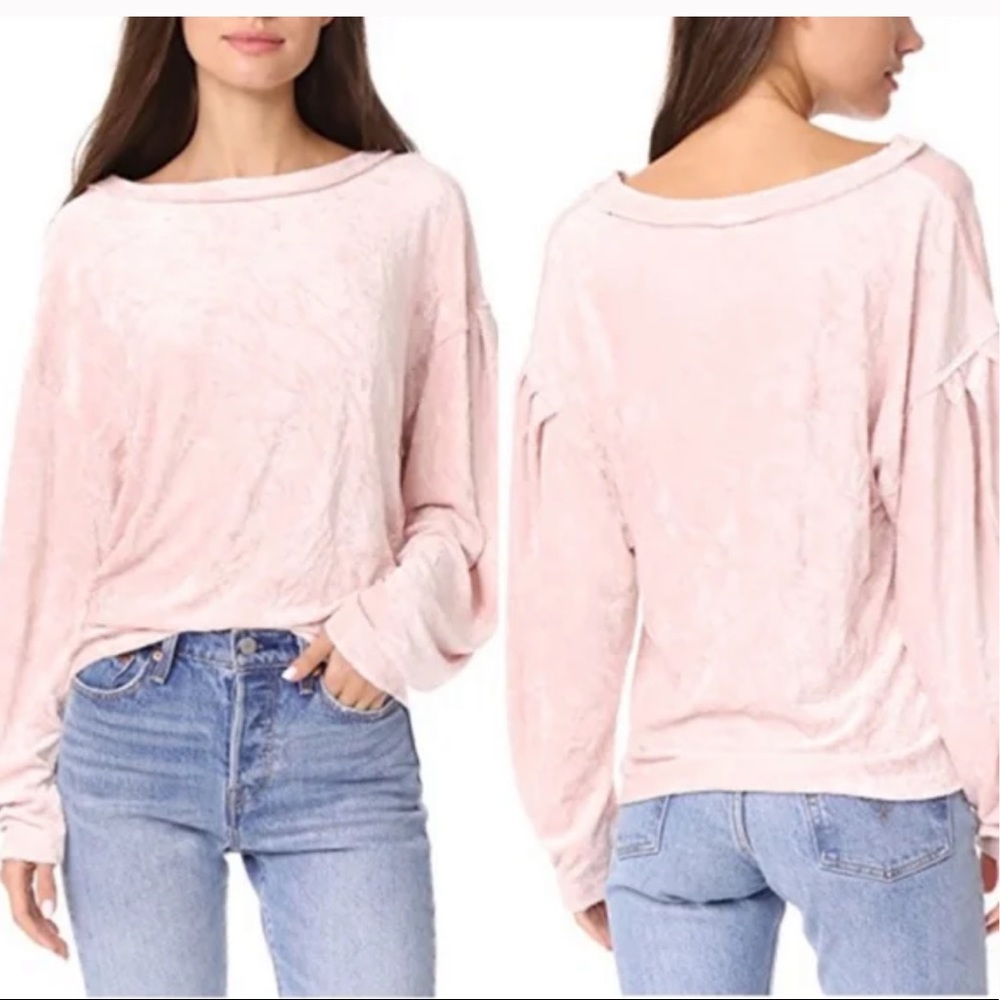 WE THE FREE Milan Light Pink Crushed Velvet Long Sleeve Pullover Shirt Top